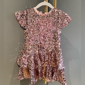 Girls Bardot pink sequin party dress